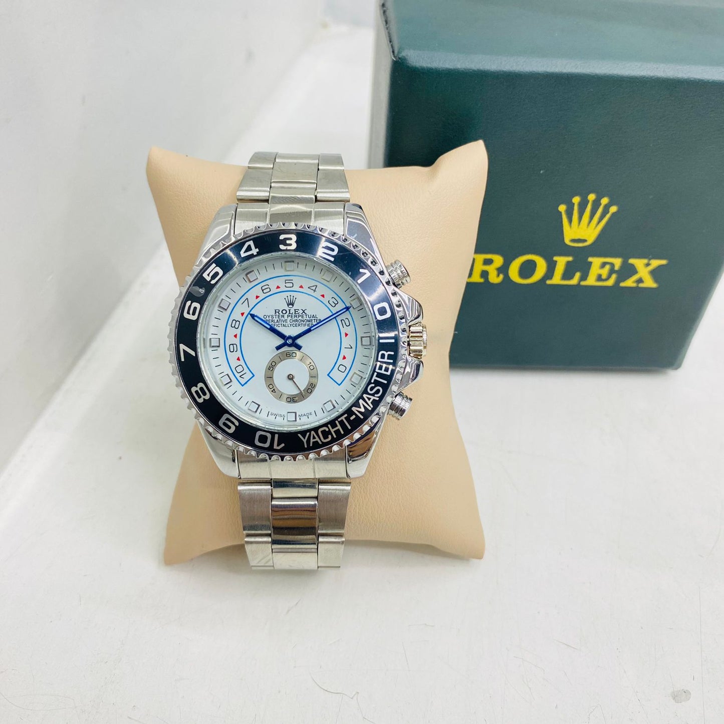 Reloj Rolex Yacht-Master 1 plateado + tab-blanco + bis-negro